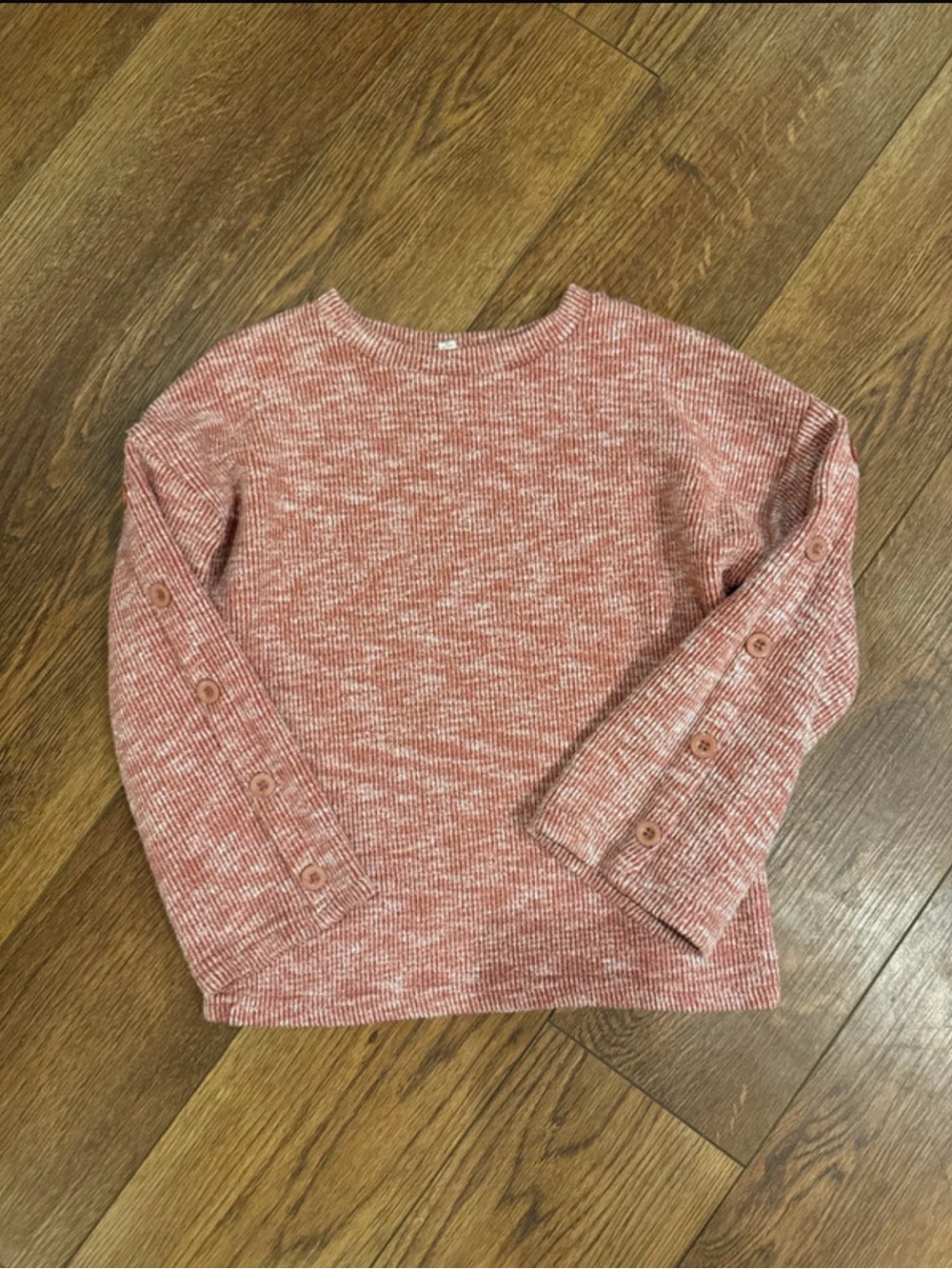 Girls Marled Pink Button-Sleeve Knit Sweater